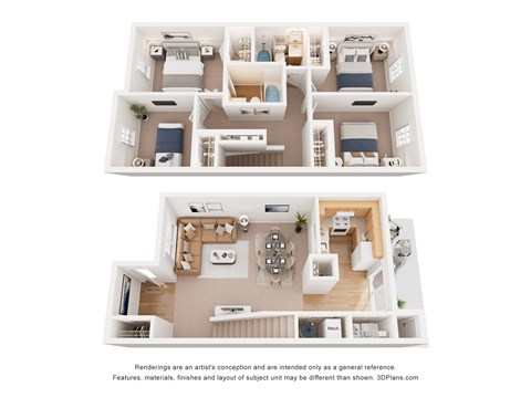 Floor plan for 4 beds, 2 baths, 1429 sqft